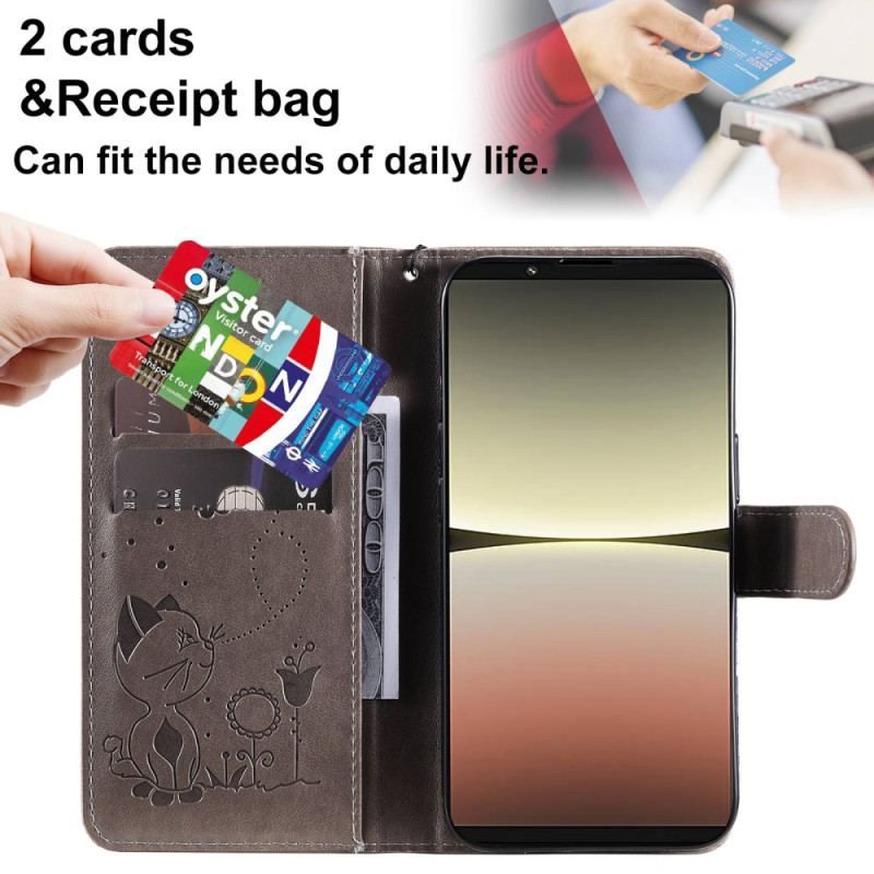 Flip Cover Sony Xperia 5 IV Med Snor Kat Og Bi Med Snor