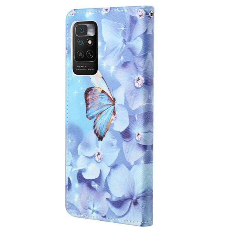 Flip Cover Xiaomi Redmi Note 11 / 11S Med Snor Strappy Diamond Sommerfugle