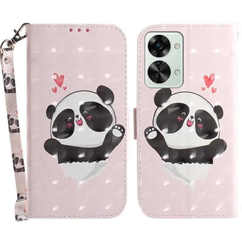 Læder Cover OnePlus Nord 2T 5G Med Snor Panda Love Med Snor