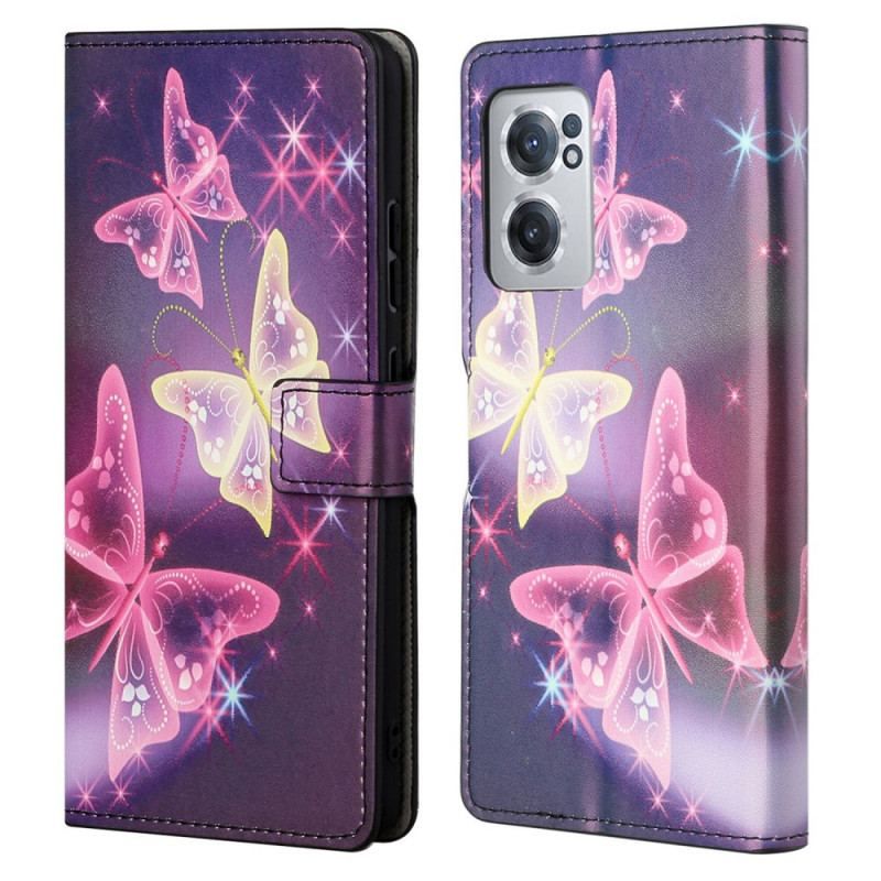 Læder Cover OnePlus Nord CE 2 5G Neon Sommerfugle