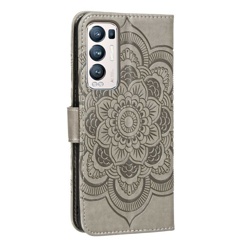 Læder Cover Oppo Find X3 Neo Med Snor Mandala Med Fuld Rem