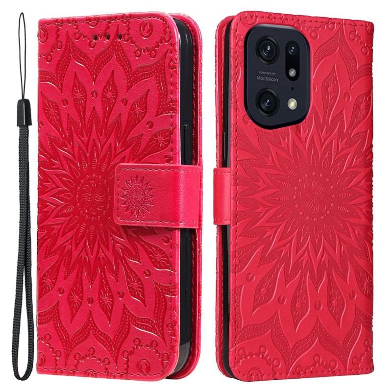 Læder Cover Oppo Find X5 Pro Med Snor Thong Sun