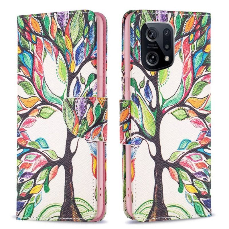 Læder Cover Oppo Find X5 Træ Maleri