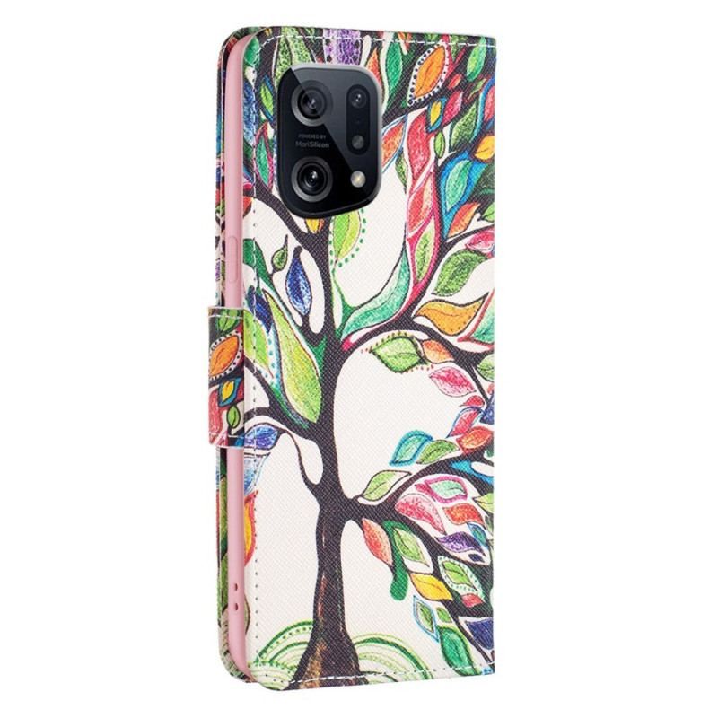Læder Cover Oppo Find X5 Træ Maleri