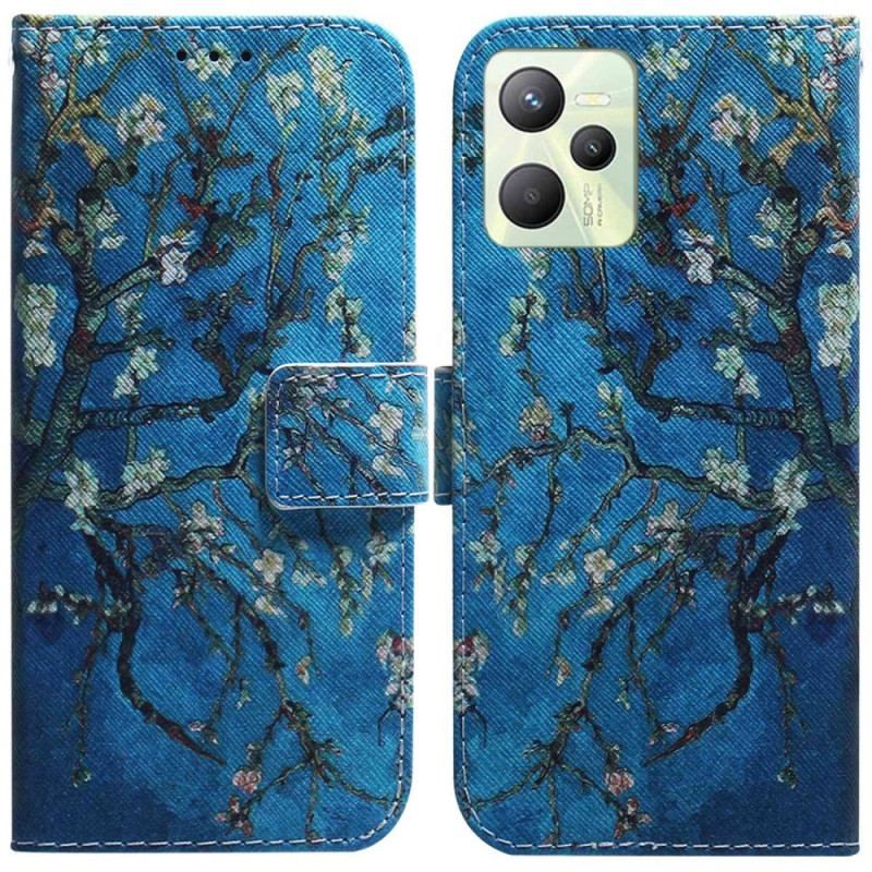 Læder Cover Realme C35 Hvidt Blomstrende Træ