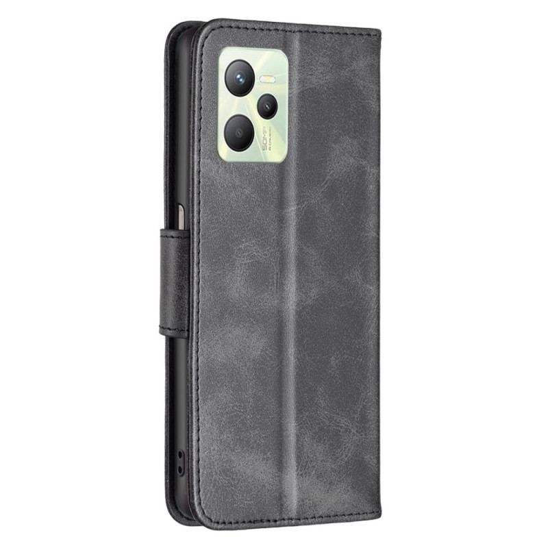 Læder Cover Realme C35 Med Snor Flip Cover Glat Skrå Klap Med Rem
