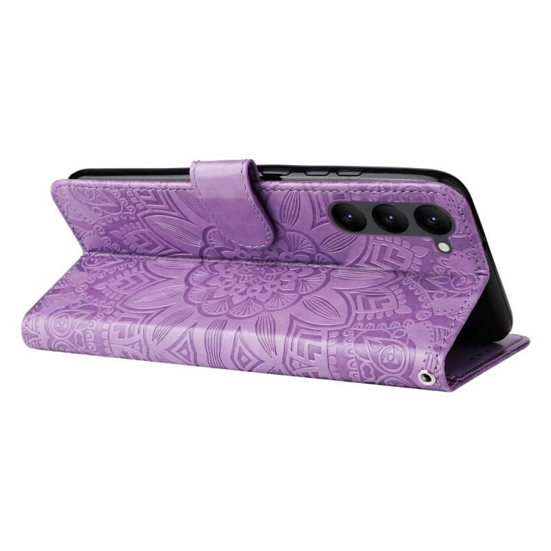Læder Cover Samsung Galaxy S23 5G Mandala Sun Med Snor